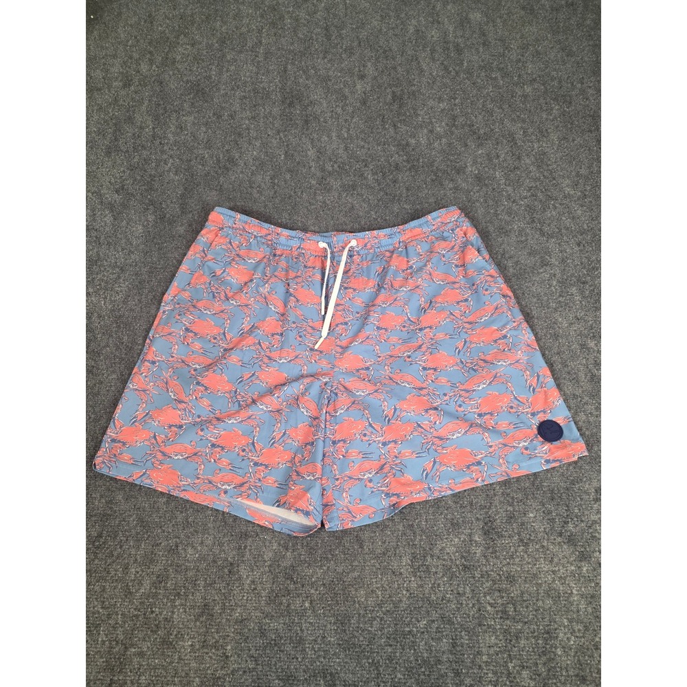 Rhoback Mens 3XL Blue Coral Crab Print Swim Trunks Stretch Board Shorts Travel